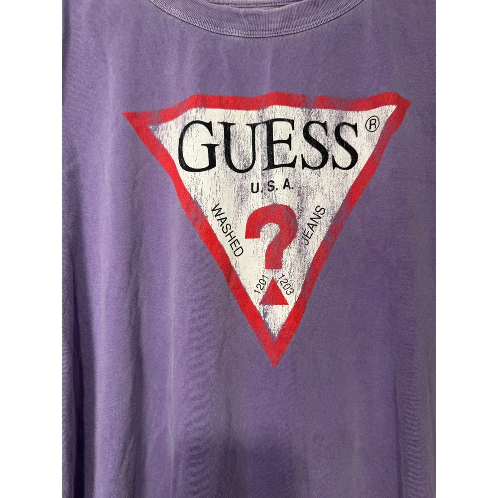 Guess Jeans T-Shirt Purple Triangle L Streetwear Minimalist Y2K  Style Oversized - Picture 2 of 7